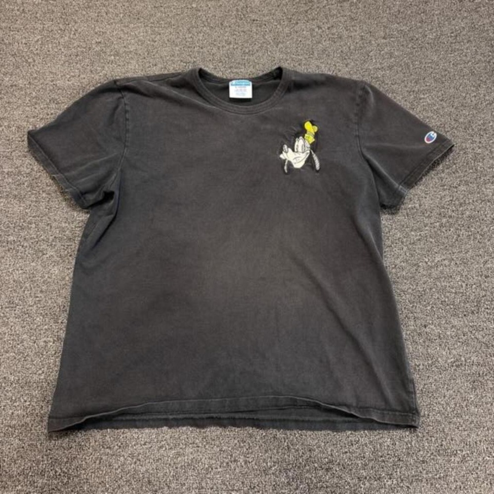 Vintage Champion Disney Goofy Embroidered Black T-shirt faded sunwashed
